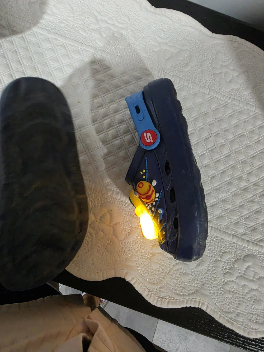 Skechers Kids Space-Print Light Up Slip-On Clogs in Navy and Blue